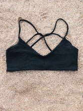 Cord Bikinitop Yoga schwarz - hinten überkreuzt - recycelt - Zeachild  - fair - bio - vegan - organisch - umweltfreundlich